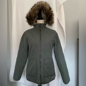 EDDIE BAUER Khaki green jacket with tan fleece lining. Size S.